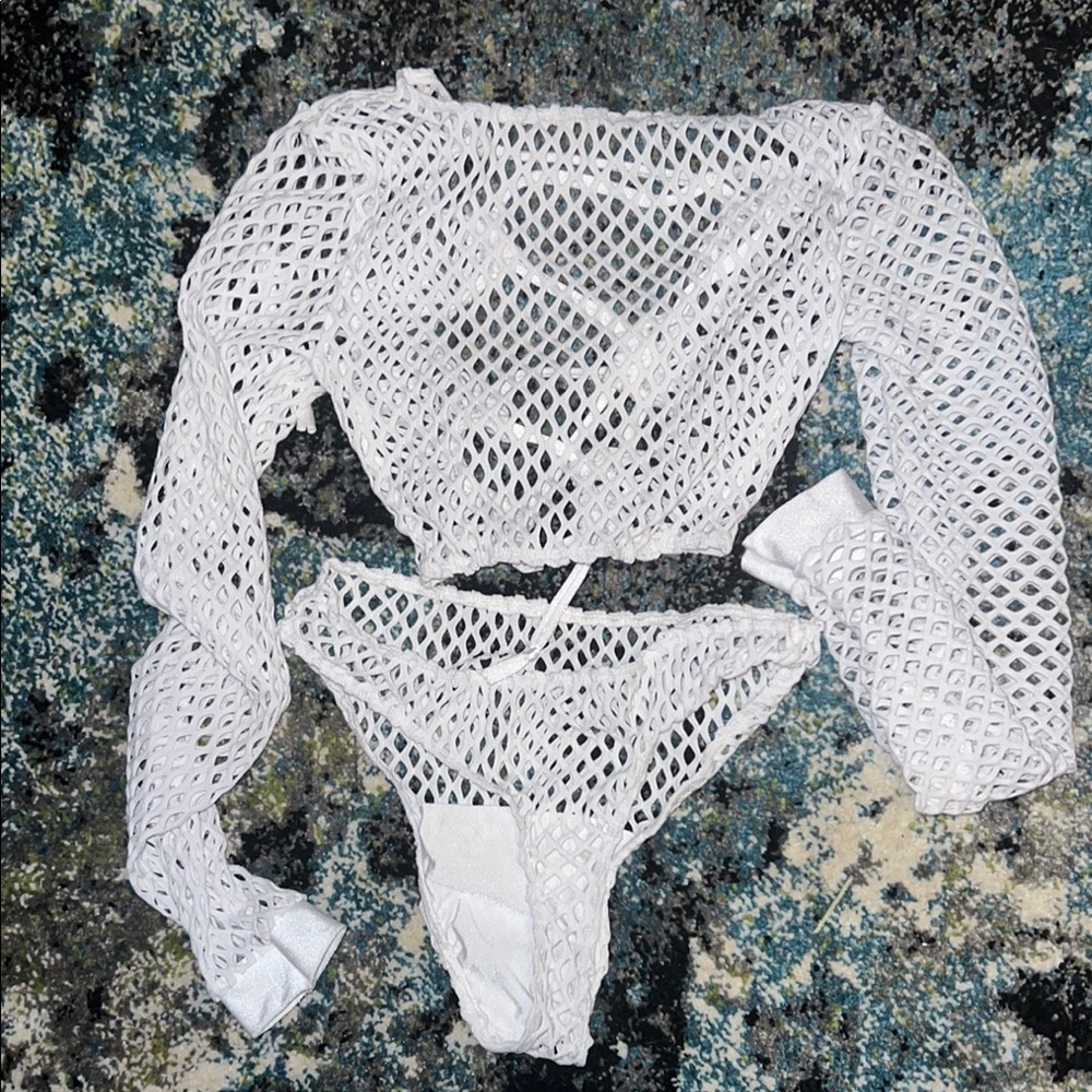 White Fishnet Two-Piece Set